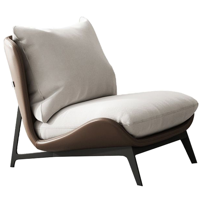 Кресло Maxwell White Textile Leather Armchair Белый Коричневый Черный Кресло Maxwell White Textile Leather Armchair Белый Коричневый Черный в Костроме | Loft Concept