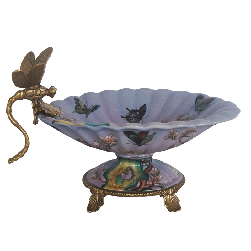 Блюдо Bronze Dragonfly and Butterflies Бронза Мульти Голубой пастельный в Костроме | Loft Concept 