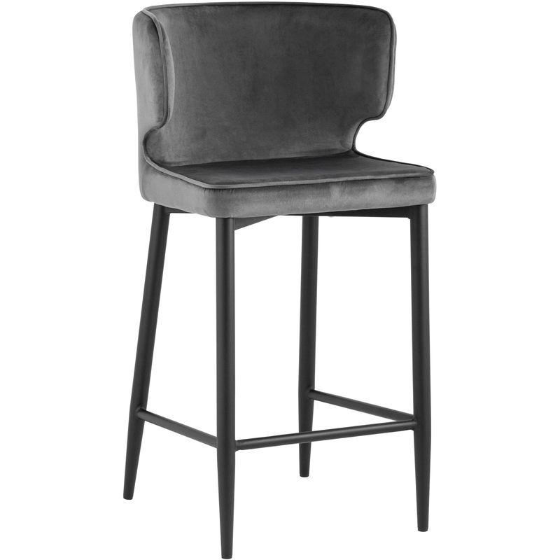 Стул Полубарный Chair посадка 65 см Серый Велюр Серый Черный Стул Полубарный Chair посадка 65 см Серый Велюр Серый Черный в Костроме | Loft Concept