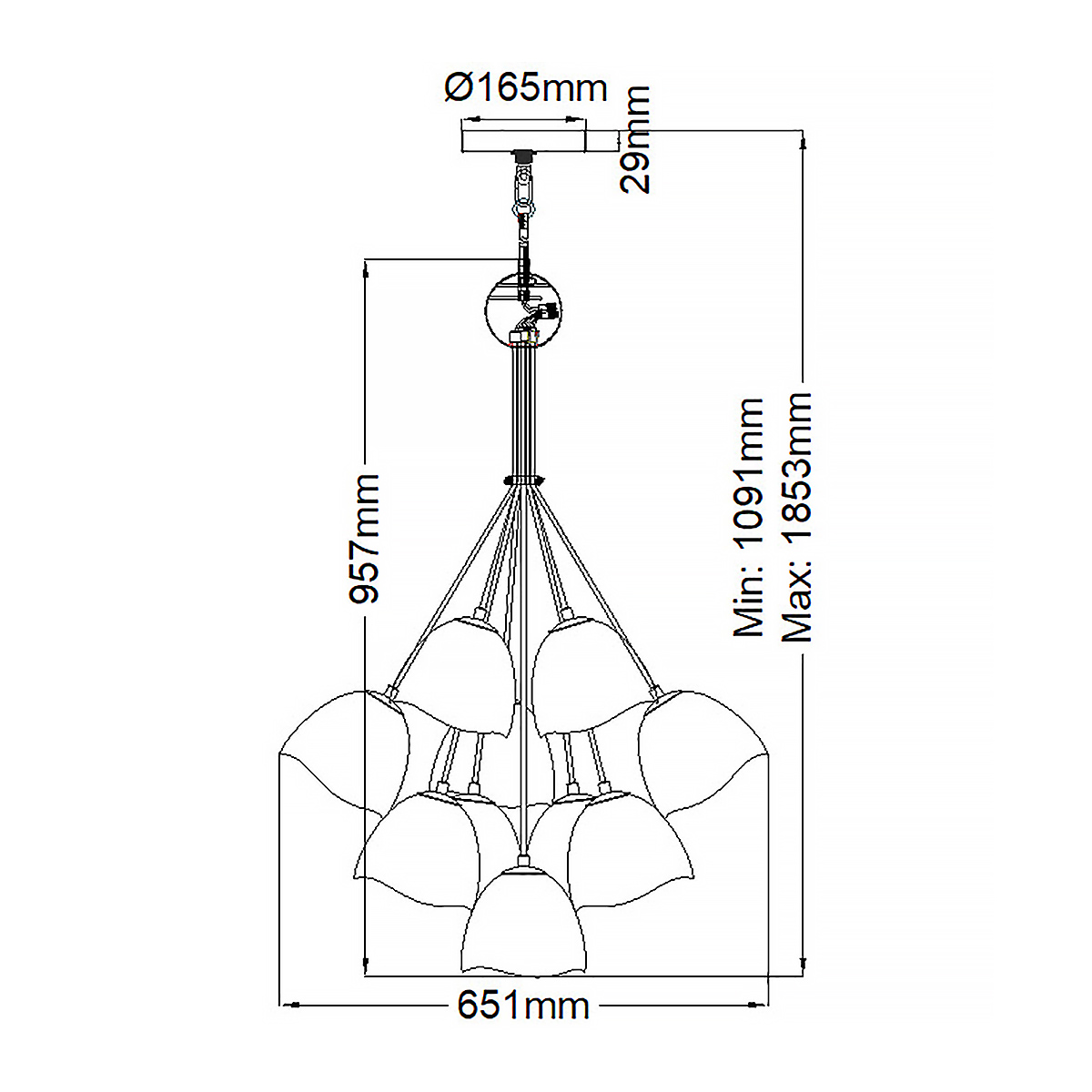 Люстра с 15-ю белыми  плафонами с золотой внутренней поверхностью Hinkley в Костроме