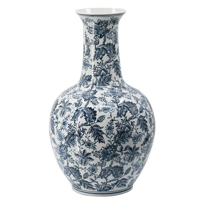 Ваза с классическим узором шинуазри синего цвета Blue & White Ornament Белый Синий Ваза с классическим узором шинуазри синего цвета Blue & White Ornament Белый Синий в Костроме | Loft Concept