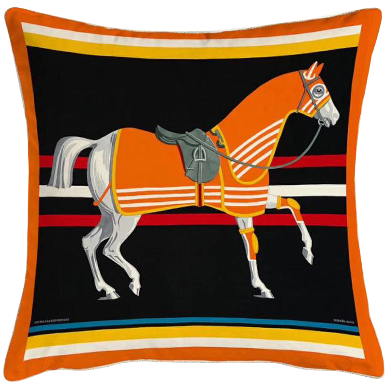 Декоративная подушка Hermes Horse 67 Черный Оранжевый Желтый Мульти в Костроме | Loft Concept 