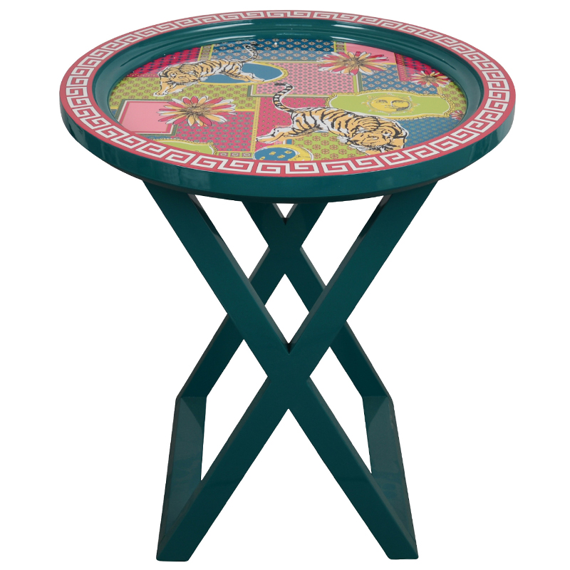 Приставной стол Tigers Painted Round Countertop Side Table Изумрудный Мульти Приставной стол Tigers Painted Round Countertop Side Table Изумрудный Мульти в Костроме | Loft Concept