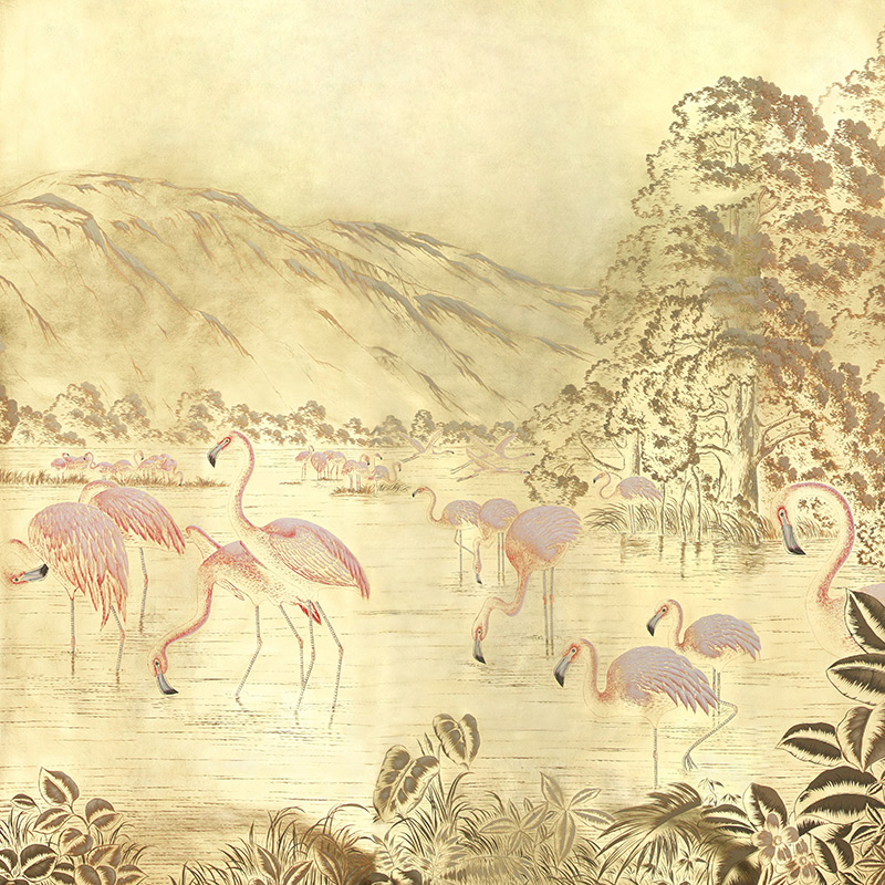Обои ручная роспись Flamingos Flamingo on Deep Rich Gold gilded paper Обои ручная роспись Flamingos Flamingo on Deep Rich Gold gilded paper в Костроме | Loft Concept