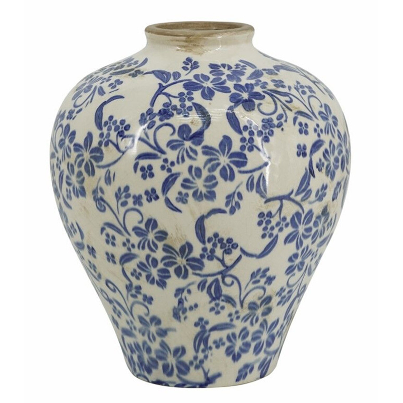 Ваза округлой формы с синим цветочным узором Blue & White Ornament  Белый Синий в Костроме | Loft Concept 