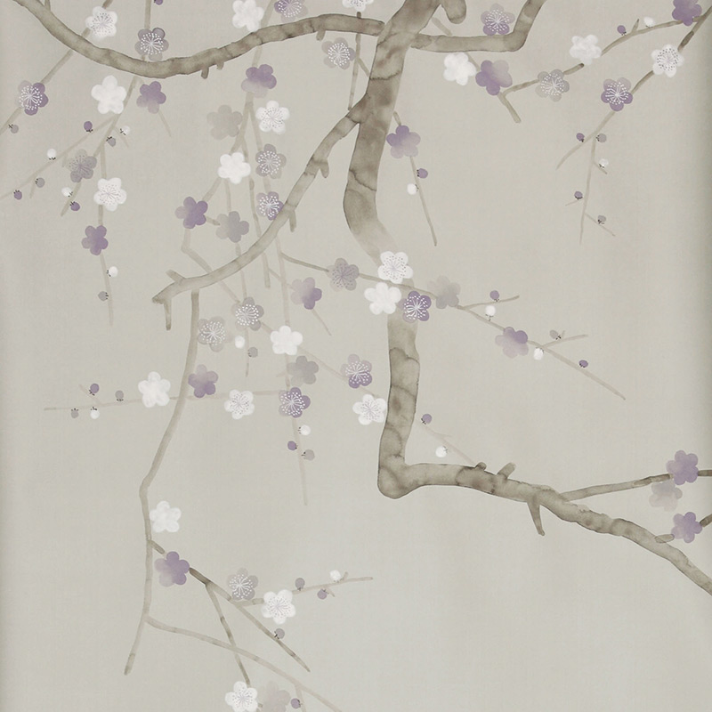 Обои ручная роспись Plum Blossom Special Colourway on Oyster Shell metallic silk Обои ручная роспись Plum Blossom Special Colourway on Oyster Shell metallic silk в Костроме | Loft Concept