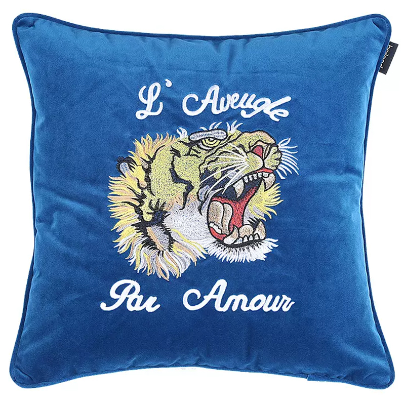 Декоративная подушка Стиль Gucci Tiger Blue Cushion Синий Желтый Белый Черный Декоративная подушка Стиль Gucci Tiger Blue Cushion Синий Желтый Белый Черный в Костроме | Loft Concept