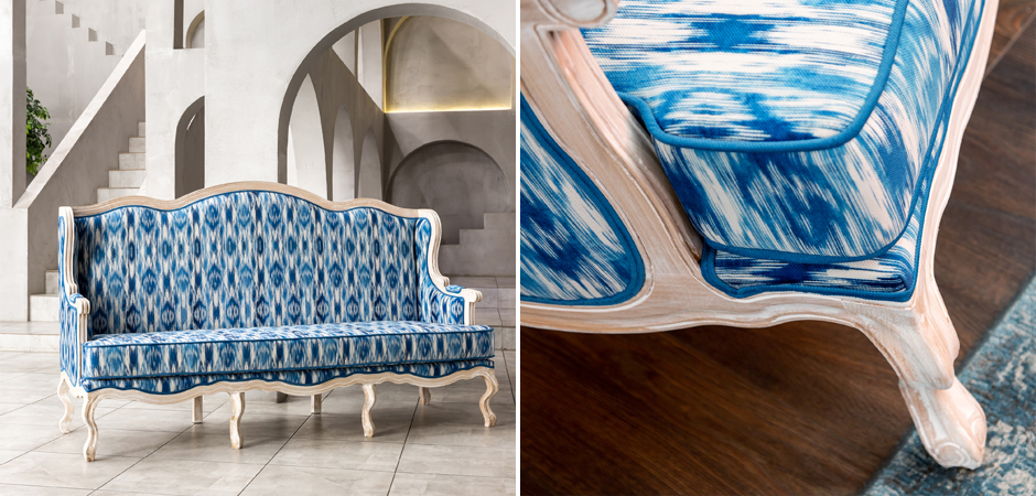 Трехместный диван с голубым узором Ikat Pattern Трехместный диван с голубым узором Ikat Pattern - Loft-Concept в Костроме