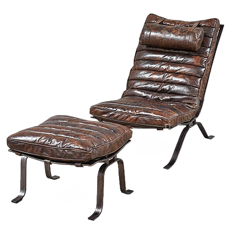 Кресло и оттоманка Loft Chillout Armchair Коричневый винтаж Металлик винтаж Кресло и оттоманка Loft Chillout Armchair Коричневый винтаж Металлик винтаж в Костроме | Loft Concept