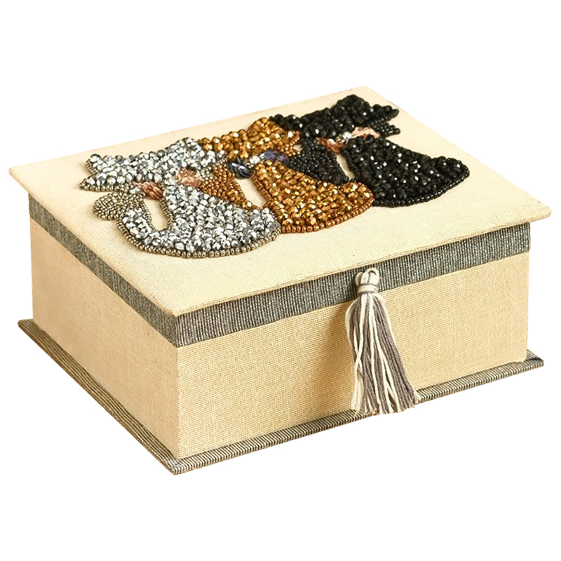Шкатулка с вышивкой из бисера Three Cats Beads Embroidery Box Бежевый Серый Серебряный Бронза Черный Шкатулка с вышивкой из бисера Three Cats Beads Embroidery Box Бежевый Серый Серебряный Бронза Черный в Костроме | Loft Concept