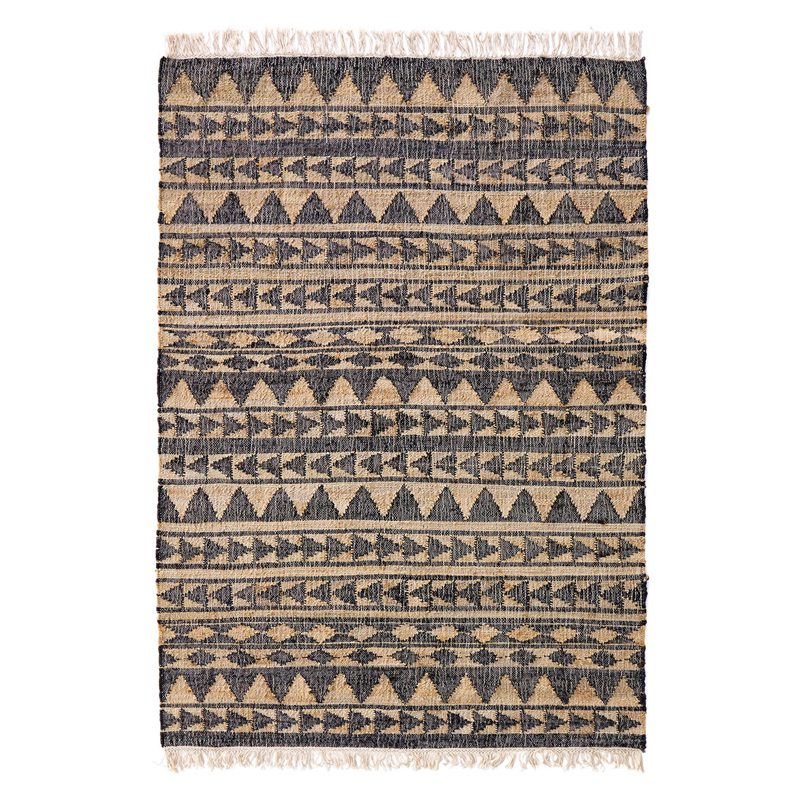 Ковер с бахромой Carpet Graphic Design Triangles Бежевый Черный Ковер с бахромой Carpet Graphic Design Triangles Бежевый Черный в Костроме | Loft Concept