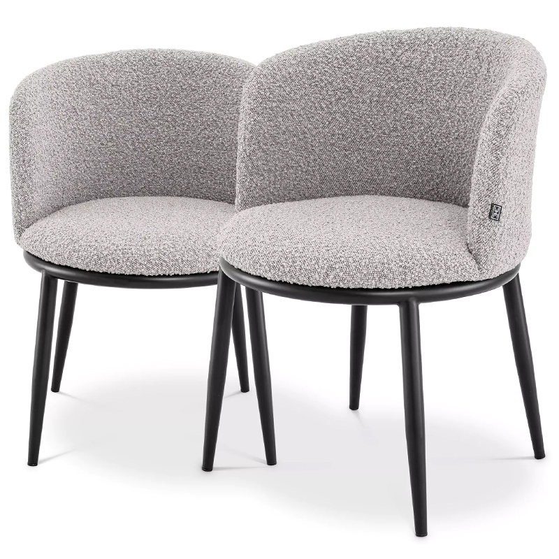 Комплект из двух стульев Eichholtz Dining Chair Filmore Set of 2 Boucle Grey Серый Черный Комплект из двух стульев Eichholtz Dining Chair Filmore Set of 2 Boucle Grey Серый Черный в Костроме | Loft Concept
