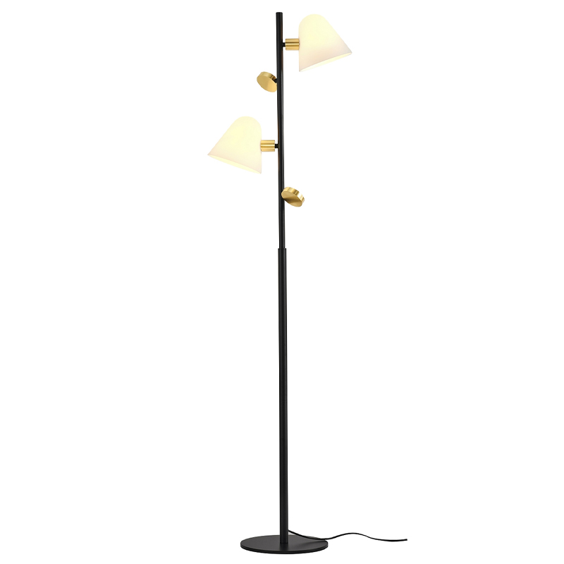 Торшер с двумя белыми матовыми плафонами Wind Bells Белый Золотой Черный Торшер с двумя белыми матовыми плафонами Wind Bells Белый Золотой Черный в Костроме | Loft Concept
