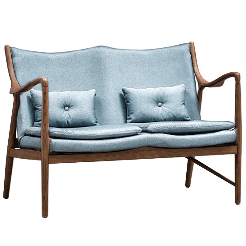 Диван Makeshift Loveseat Sofa light blue linen Голубой Дерево Табак Диван Makeshift Loveseat Sofa light blue linen Голубой Дерево Табак в Костроме | Loft Concept