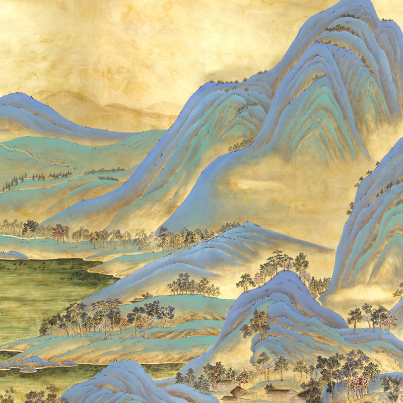 Обои ручная роспись A Thousand Li of Rivers and Mountains Original colourway on Deep Rich Gold gilded paper with gold pearlescent antiquing Обои ручная роспись A Thousand Li of Rivers and Mountains Original colourway on Deep Rich Gold gilded paper with gold pearlescent antiquing в Костроме | Loft Concept