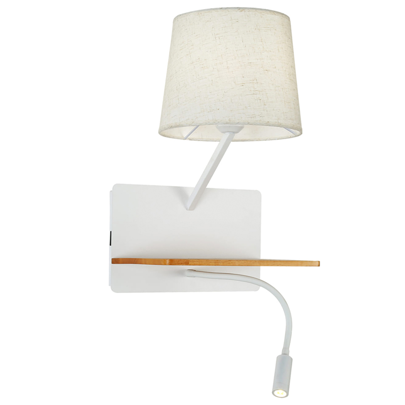 Бра с абажуром и гибким спотом Trumpet Wall White USB Белый Коричневый в Костроме | Loft Concept 