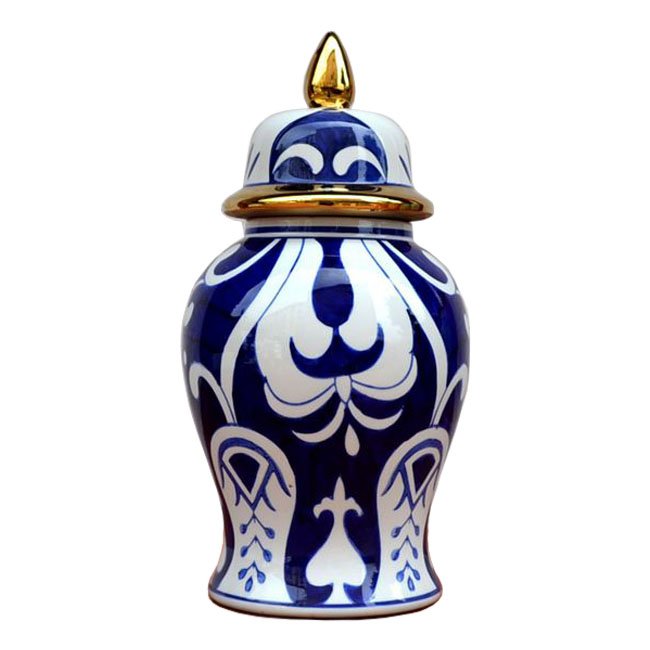 Китайская чайная ваза с крышкой Blue Pattern Белый Темно-синий Китайская чайная ваза с крышкой Blue Pattern Белый Темно-синий в Костроме | Loft Concept