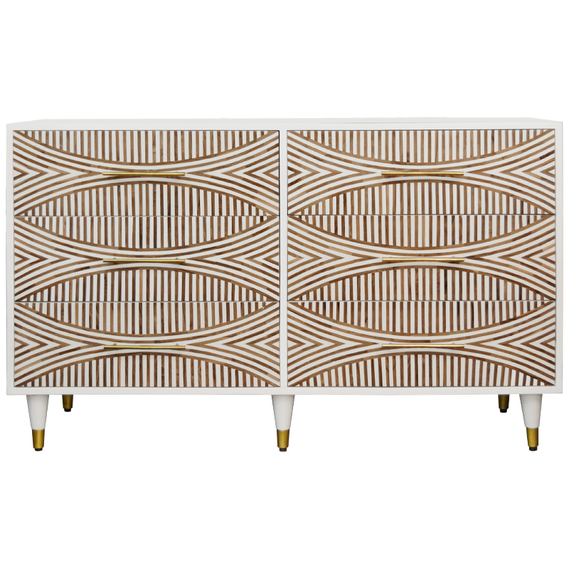 Комод с инкрустацией 6 ящиков Arc Bone Inlay 6 Drawers Белый Коричневый Золотой Комод с инкрустацией 6 ящиков Arc Bone Inlay 6 Drawers Белый Коричневый Золотой в Костроме | Loft Concept