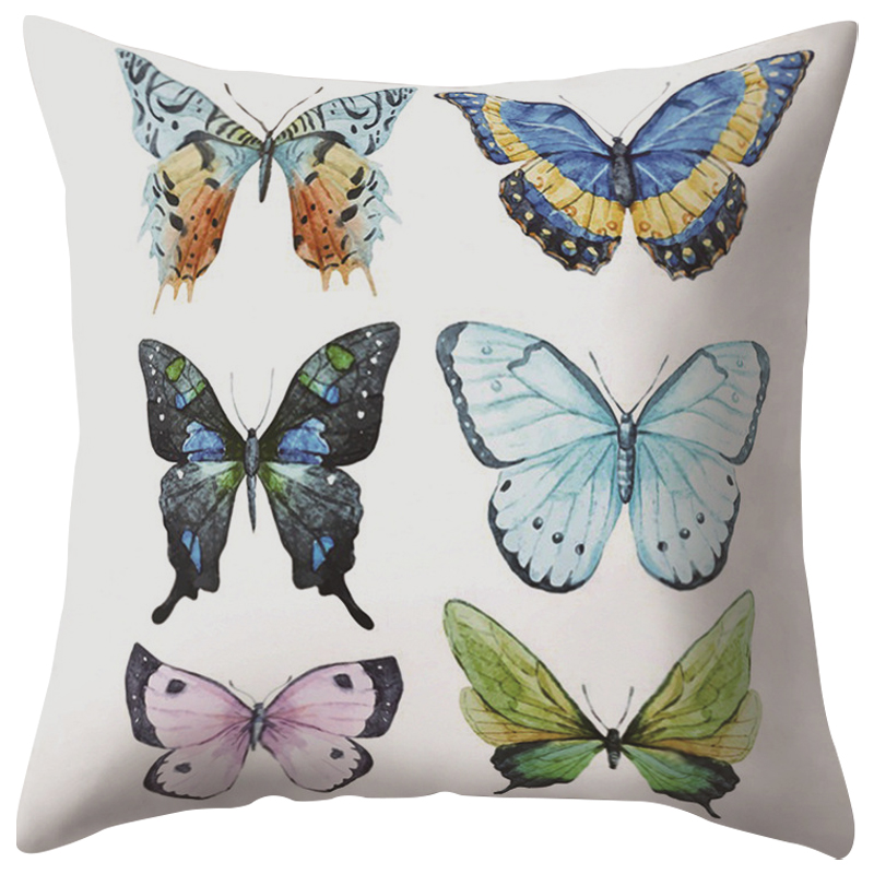 Декоративная подушка Six Butterflies Белый Мульти Декоративная подушка Six Butterflies Белый Мульти в Костроме | Loft Concept