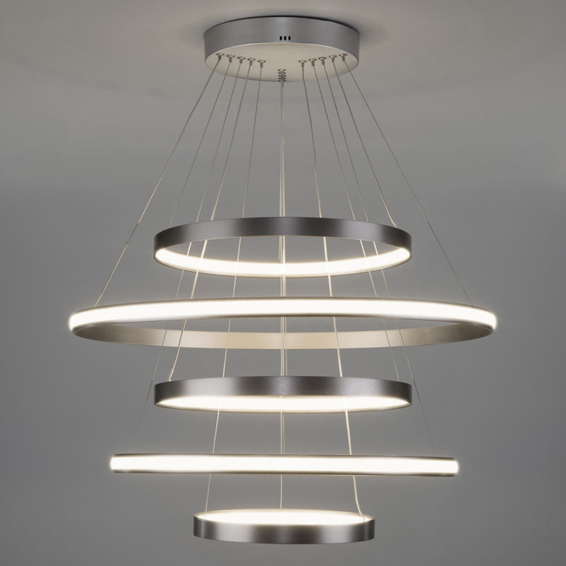 Люстра Light Ring Vertical Silver 5 колец Никель Сатин Люстра Light Ring Vertical Silver 5 колец Никель Сатин в Костроме | Loft Concept