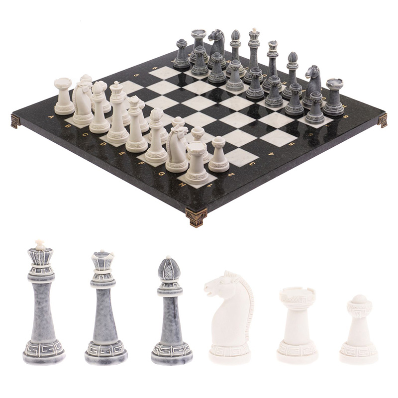 Шахматы Стаунтон с доской из натуральных камней Decorative Thematic Chess Черный Серый Белый Золотой Шахматы Стаунтон с доской из натуральных камней Decorative Thematic Chess Черный Серый Белый Золотой в Костроме | Loft Concept