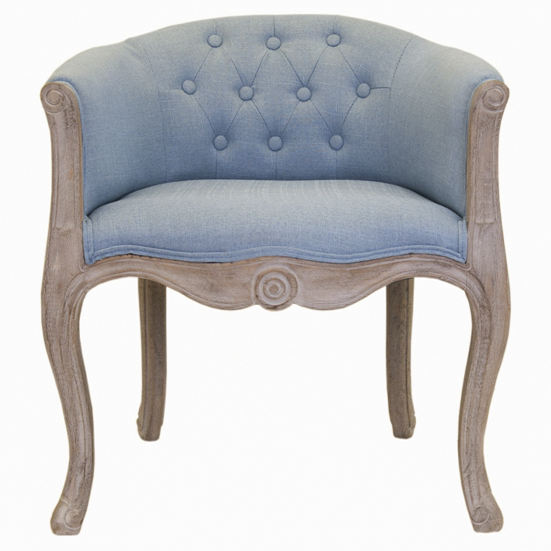 Кресло низкое в стиле прованс Louis French Armchair light blue flax Светло-голубой Бежево-серый в Костроме | Loft Concept 