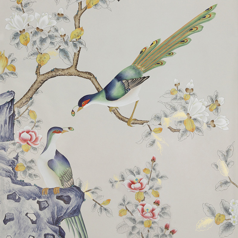 Обои ручная роспись Japanese Garden Colourway SC-252 on grey dyed paper Обои ручная роспись Japanese Garden Colourway SC-252 on grey dyed paper в Костроме | Loft Concept