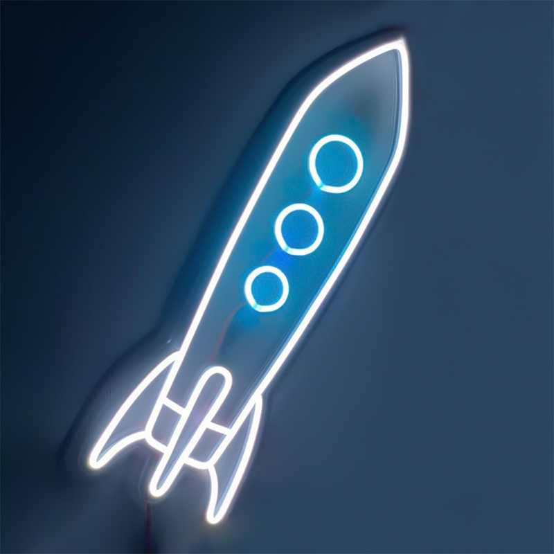 Неоновая настенная лампа Rocket Neon Wall Lamp Белый Голубой Неоновая настенная лампа Rocket Neon Wall Lamp Белый Голубой в Костроме | Loft Concept