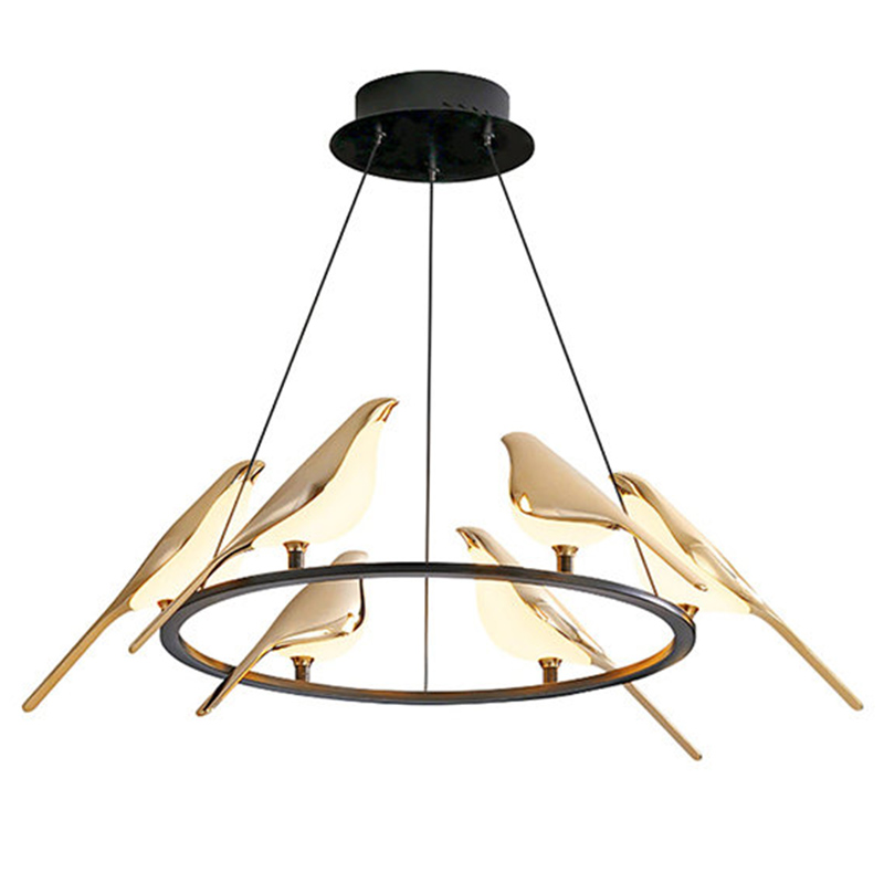 Люстра с золотыми птичками круглая NOMI Chandelier Six birds Round Глянцевое золото Черный Люстра с золотыми птичками круглая NOMI Chandelier Six birds Round Глянцевое золото Черный в Костроме | Loft Concept