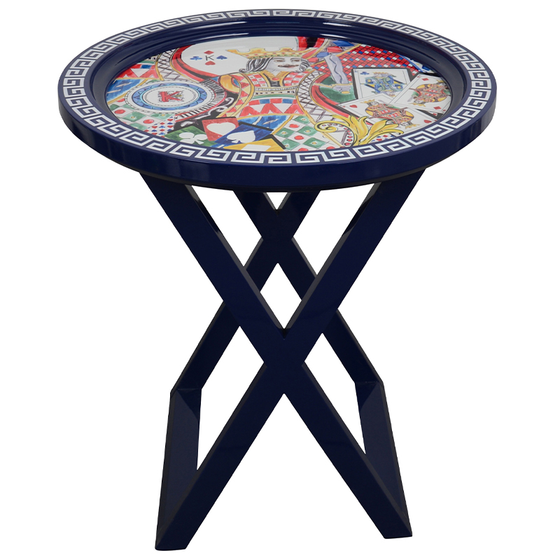 Приставной стол Playing Cards Painted Round Countertop Side Table Синий Мульти Приставной стол Playing Cards Painted Round Countertop Side Table Синий Мульти в Костроме | Loft Concept