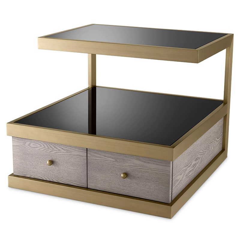 Приставной стол Eichholtz Side Table Kuboa Латунь Черный Gray oak Серый Дуб Приставной стол Eichholtz Side Table Kuboa Латунь Черный Gray oak Серый Дуб в Костроме | Loft Concept