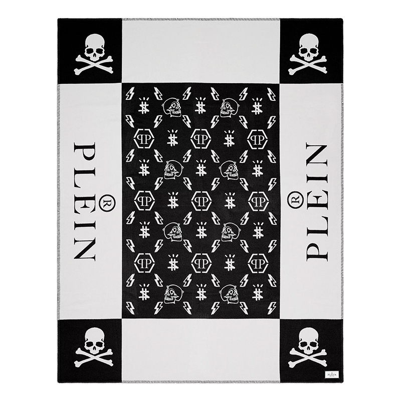 Плед Philipp Plein Plaid Cashmere Skull Черно-белый Плед Philipp Plein Plaid Cashmere Skull Черно-белый в Костроме | Loft Concept