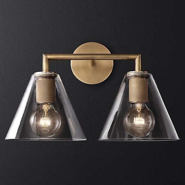 Бра RH Utilitaire Funnel Shade Double Sconce Brass Прозрачное Стекло Латунь Бра RH Utilitaire Funnel Shade Double Sconce Brass Прозрачное Стекло Латунь в Костроме | Loft Concept