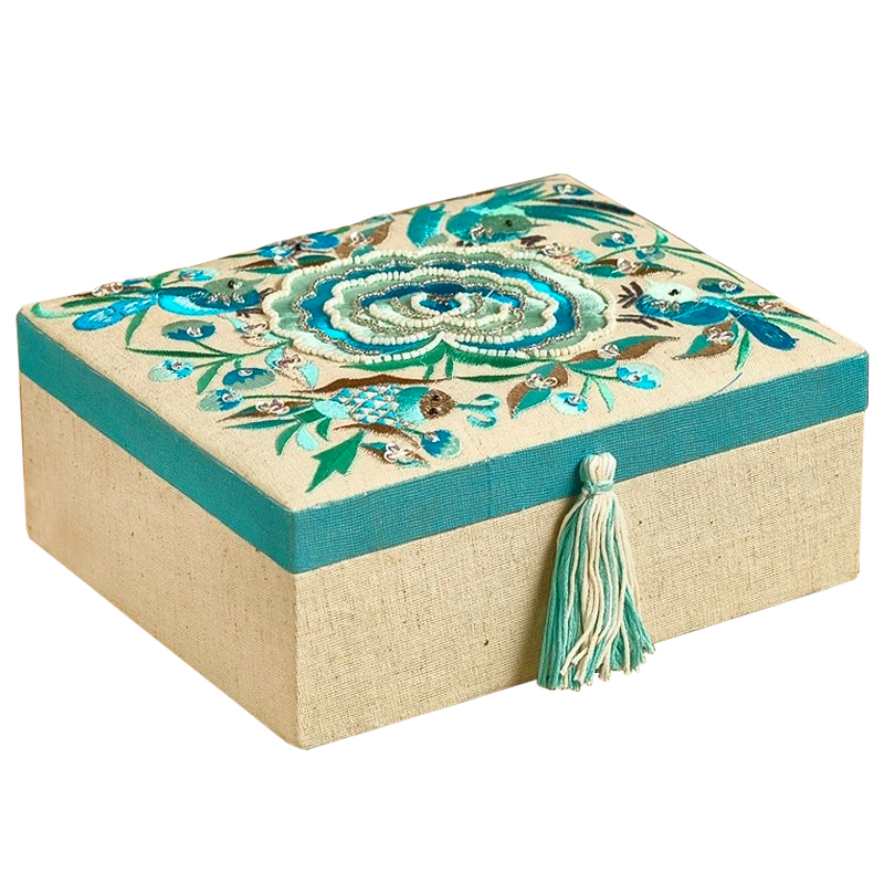 Шкатулка с вышивкой из бисера Kelley Beads Embroidery Box Бежевый Бирюзовый Шкатулка с вышивкой из бисера Kelley Beads Embroidery Box Бежевый Бирюзовый в Костроме | Loft Concept