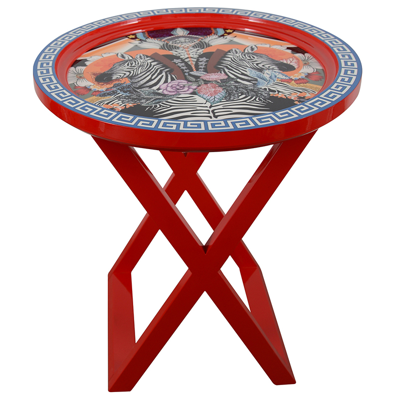 Приставной стол Zebras Painted Round Countertop Side Table Мульти Красный Приставной стол Zebras Painted Round Countertop Side Table Мульти Красный в Костроме | Loft Concept