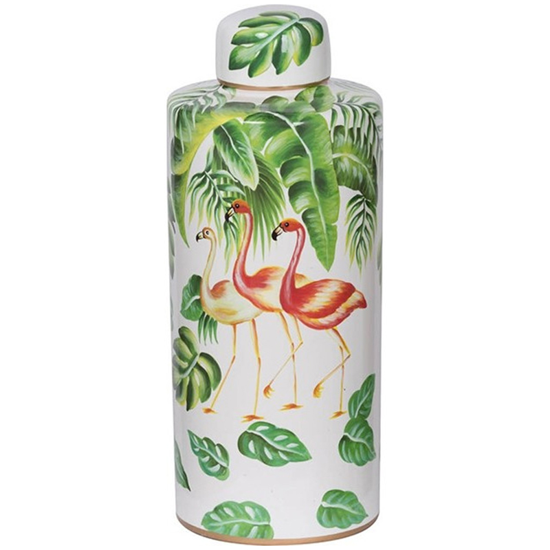 Ваза с крышкой Three Flamingos Green White Vase Белый Зеленый Красный Ваза с крышкой Three Flamingos Green White Vase Белый Зеленый Красный в Костроме | Loft Concept