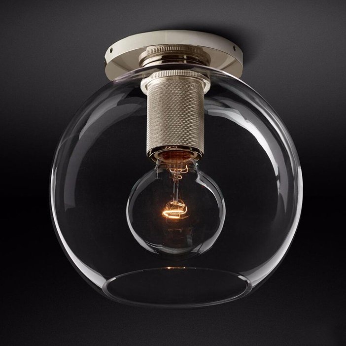 Потолочный светильник RH Utilitaire Globe Shade Flushmount Прозрачное Стекло Никель Потолочный светильник RH Utilitaire Globe Shade Flushmount Прозрачное Стекло Никель в Костроме | Loft Concept