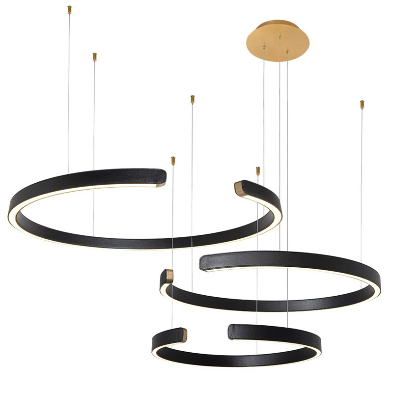 Люстра Half Ring 3 black leather Черный Золотой Люстра Half Ring 3 black leather Черный Золотой в Костроме | Loft Concept
