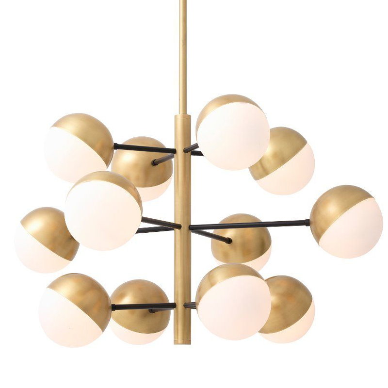 Люстра Eichholtz Chandelier Cona S Латунь Античная полированная Белое матовое стекло Черный Люстра Eichholtz Chandelier Cona S Латунь Античная полированная Белое матовое стекло Черный в Костроме | Loft Concept