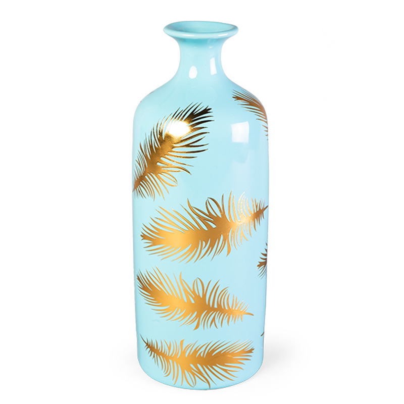 Ваза Gold feathers on blue Vase 30 Голубой Глянцевое золото Ваза Gold feathers on blue Vase 30 Голубой Глянцевое золото в Костроме | Loft Concept