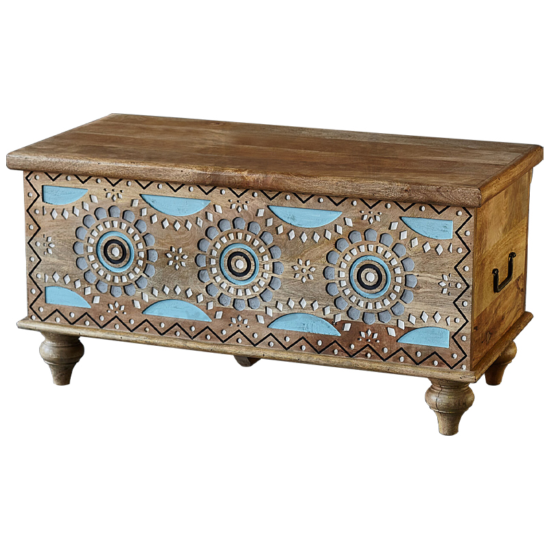 Сундук резной Mitra Carved Wood Chest Голубой Коричневый Белый Сундук резной Mitra Carved Wood Chest Голубой Коричневый Белый в Костроме | Loft Concept