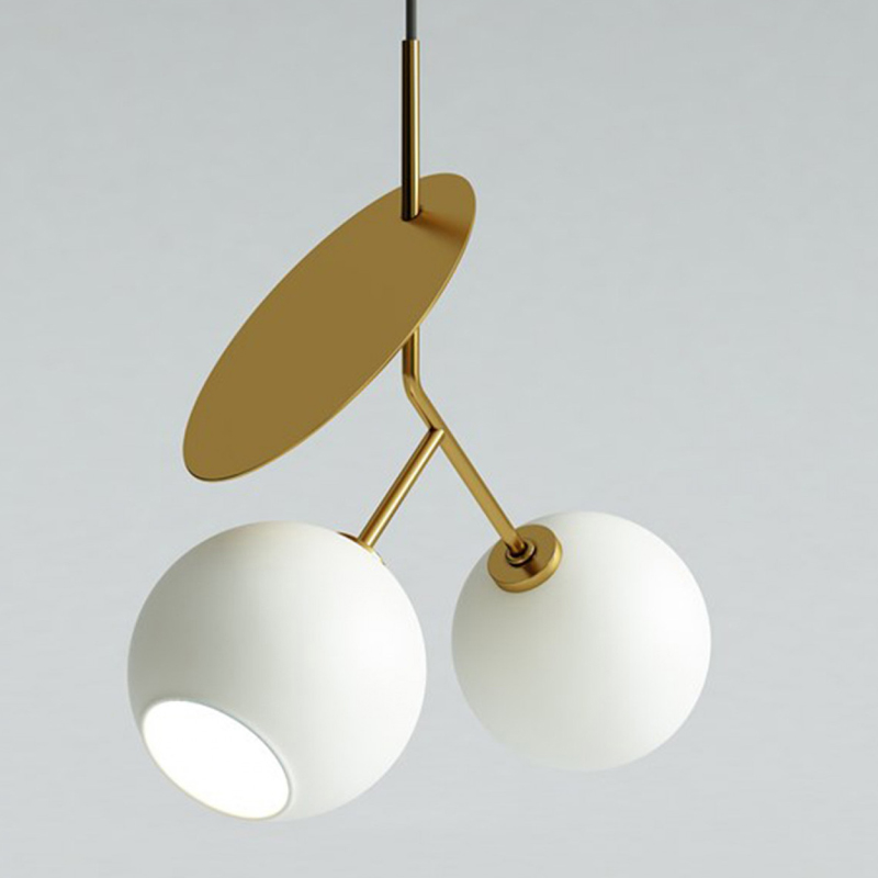 Подвесной светильник Cherry Pendant Double Gold Белое матовое стекло Черный Глянцевое золото Подвесной светильник Cherry Pendant Double Gold Белое матовое стекло Черный Глянцевое золото в Костроме | Loft Concept