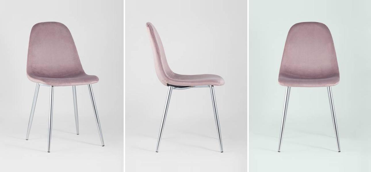 Стул Archie Chair Пыльно-Розовый Велюр Хромированные ножки - фото