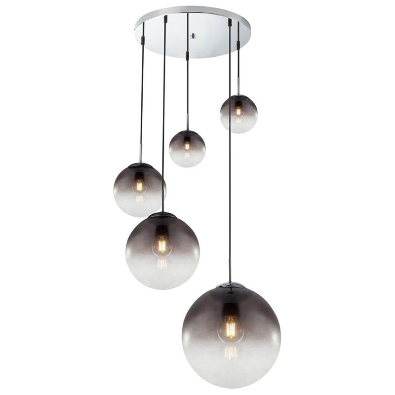 Люстра Ball Sunrise Pendant lamp smok 5 плафона Стекло Смок Хром Люстра Ball Sunrise Pendant lamp smok 5 плафона Стекло Смок Хром в Костроме | Loft Concept