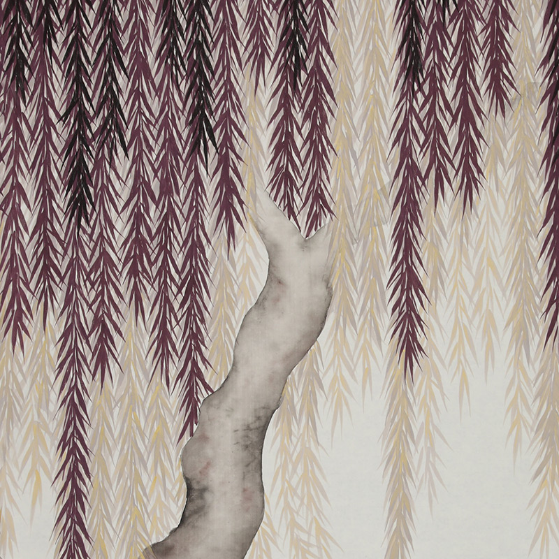 Обои ручная роспись Willow Boysenberry on Bleached White dyed silk  в Костроме | Loft Concept 
