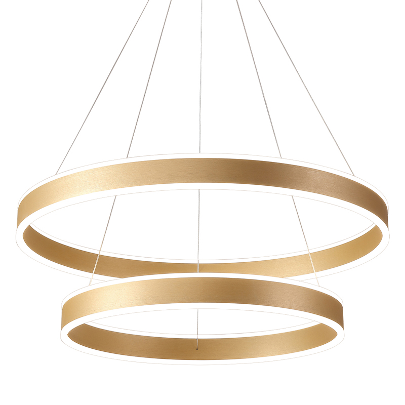 Люстра подвесная светодиодная с двумя золотистыми кольцами Диаметр 80 см Ring Horizontal Золотой Белый Люстра подвесная светодиодная с двумя золотистыми кольцами Диаметр 80 см Ring Horizontal Золотой Белый в Костроме | Loft Concept