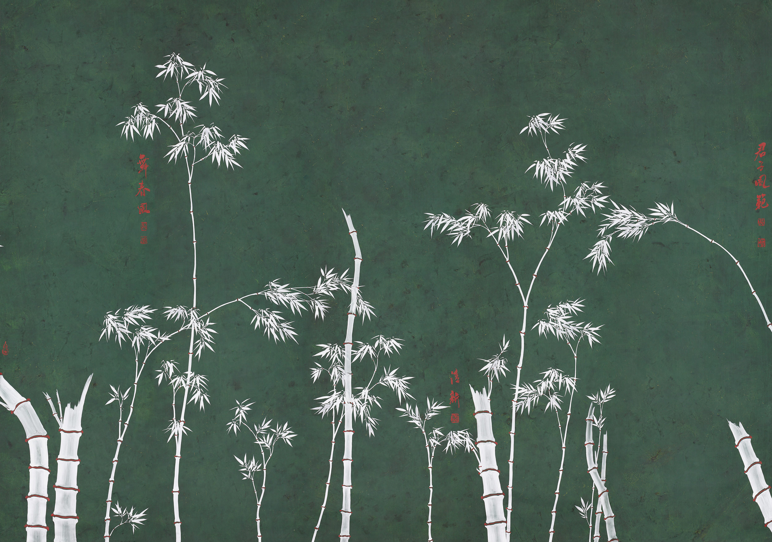 Обои ручная роспись Bamboo Argent on Edo Green painted silk Обои ручная роспись Bamboo Argent on Edo Green painted silk - постер Loft-Concept в Костроме