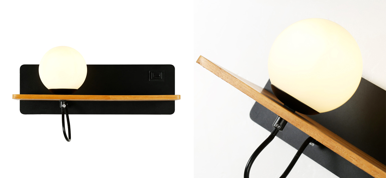 Бра с полкой Black GAVIN WOOD USB - фото №1