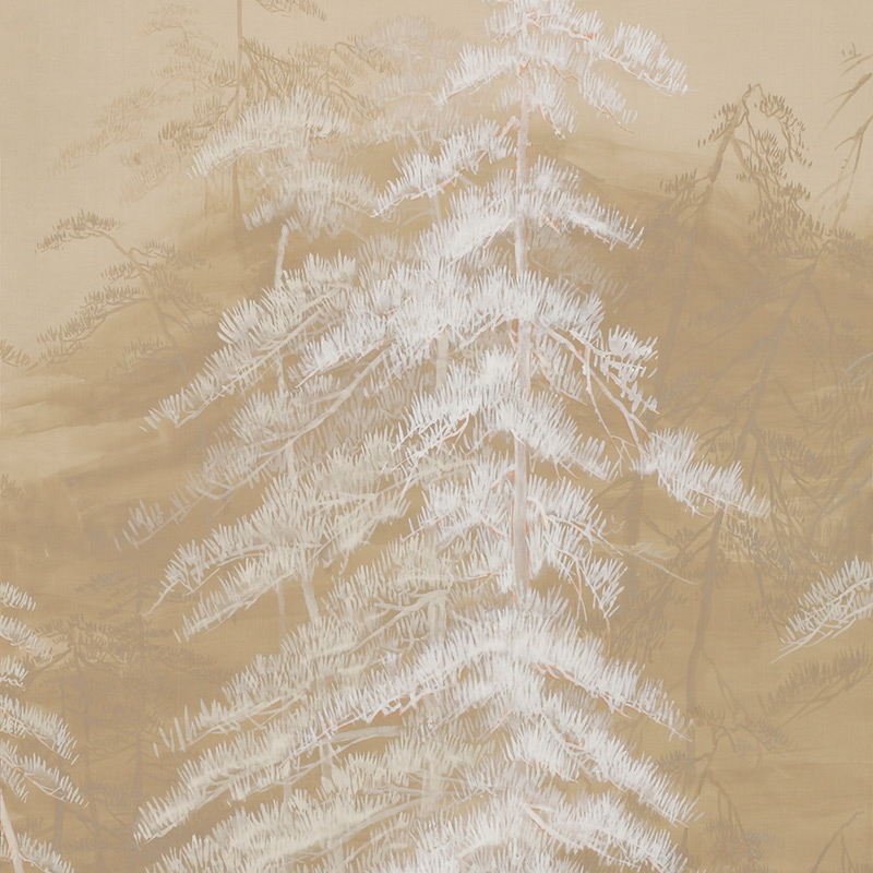 Обои ручная роспись Abstract Pines Original colourway on Stone Ochre dyed silk Обои ручная роспись Abstract Pines Original colourway on Stone Ochre dyed silk в Костроме | Loft Concept