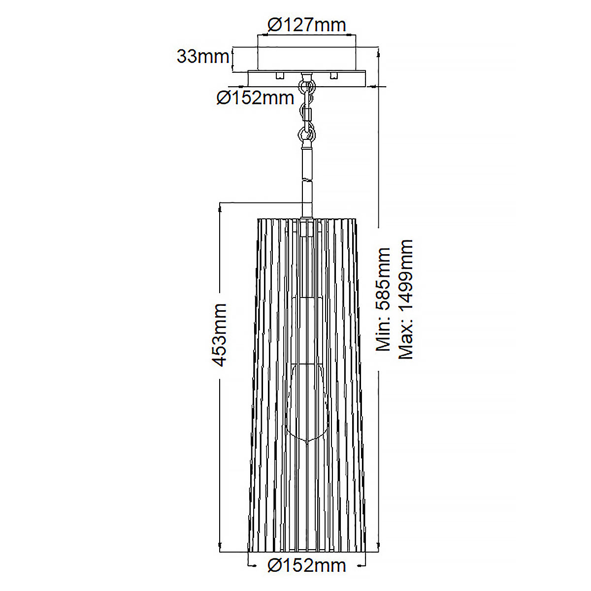 Подвесной светильник с узким цилиндрическим абажуром из черных вертикальных реек Kichler в Костроме